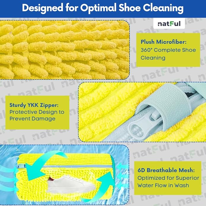2-Pack Shoe Washing Machine Bag – Reusable Shoe Washing Bag with Brush & Shoe Trees, 360° Deep Cleaning Durable Sneaker Washing Machine Bag, Fits All Shoe Types & Sizes (Yellow, 15.35" × 7.87")
