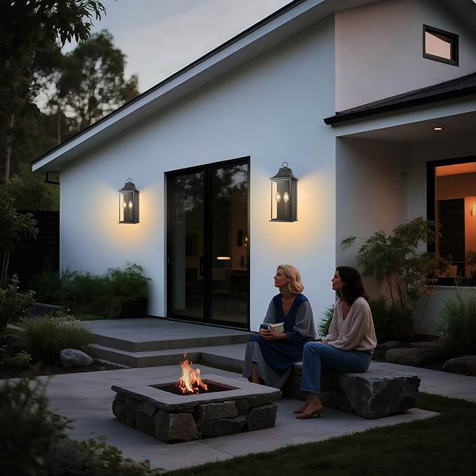 Dusk to Dawn Outdoor Lighting, Black Exterior Lighting Fixtures, 20.6’’ Outdoor Wall Sconce, IP65 Waterproof, Weather-Resistant, Outside Lights for House, Porch, Garage – E12 Bulbs Not Included