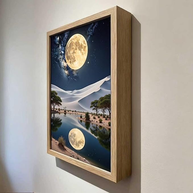 URVIP LED Glowing Photo Frame, 3D Starry-Sky Blue Moon Wall Art, 9x12 Inches Dimmable Light Up Light Painting for Bedroom, Unique Aesthetic Decor, Great Birthday Gift for Women Men
