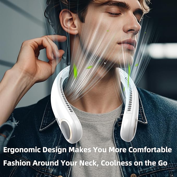 Portable Neck Fan,Hands Free Personal Wearable Bladeless Fan,6000mAh USB Rechargeable,360° Cooling,LED Display,4-Speeds,Birthday Gifts for Men Women Dad Mom,Valentines Day Gifts for Her Him (White)
