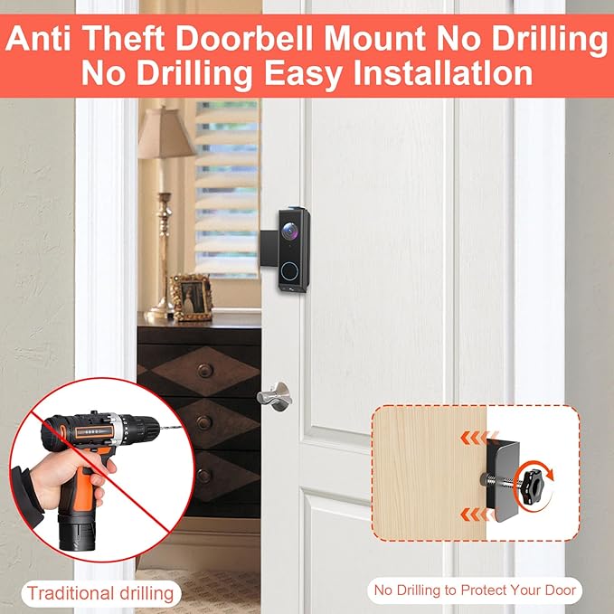 Anti-Theft Video Doorbell Mount for Eufy E340, Doorbell Camera Mount, No Drill Adjustable Mounting Bracket Holder Accessories for Apartment Rentals, Enhanced Protection Doorbell Mount Bracket