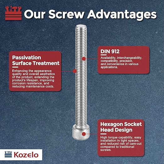 Kozelo 2pcs Socket Head Cap Screws - [M12-1.75 x 140mm] 304 Stainless Steel Allen Socket Drive for Electrical Motor 3D Printing Fan Engine Replacement Use, Silver