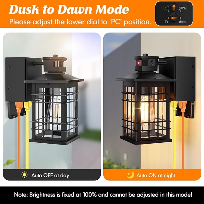 2-Pack Porch Lights with GFCI Outlet, Motion Sensor Dusk to Dawn Waterproof Outdoor Wall Lights, 3 Lighting Modes Black Exterior Light Fixtures for Front Door, Outside Wall Lanterns for House Garage
