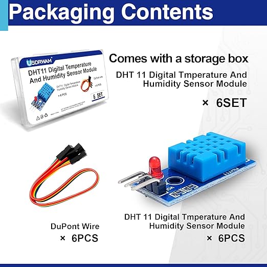 6 Set Digital Temperature and Humidity Sensor Modules, Compatible with DHT11, 3.3V–5V Sensors for Arduino with Dupont Wires