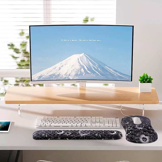 Laokiiy Mouse Pad Wrist Support, 2 in1 Keyboard Wrist Rest+ Ergonomic Mouse Pad, Non-Slip Wrist Rest for Computer Keyboard, Made Easy Typing & Relieve Wrist Pain(Sun Moon)
