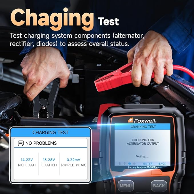 Car Battery Tester 24V 12V Load Tester, FOXWELL BT705 Plus 100-2000CCA Automotive Alternator Tester Digital Cranking Charging System Tester for Car Truck Marine ATV, Upgraded of BT705