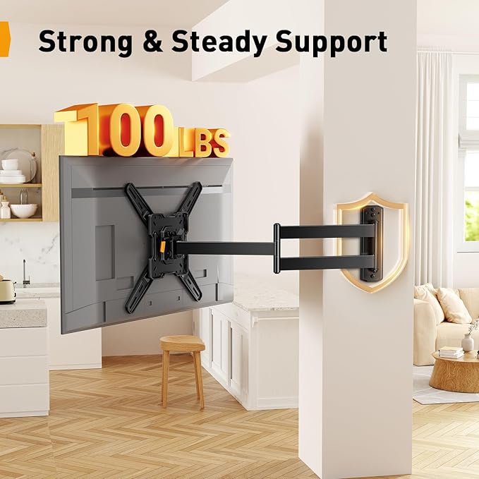 Perlegear Long Arm TV Wall Mount for 26-65 inch TVs up to 100 lbs, Corner TV Mount Bracket with 31.65” Extension, Swivel, Tilt Articulating Arms, Max VESA 400x400mm, Full Motion Wall Mount PGMF25B