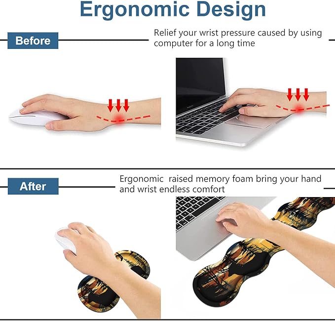 Ergonomic Keyboard Wrist Rest & Mouse Pad Wrist Rest Set, Large XXL Gaming Desk Mat 31.5"x 11.8" with Memory Foam, Easy Typing Pain Relief for Office & Home, American Flag Jungle Deer