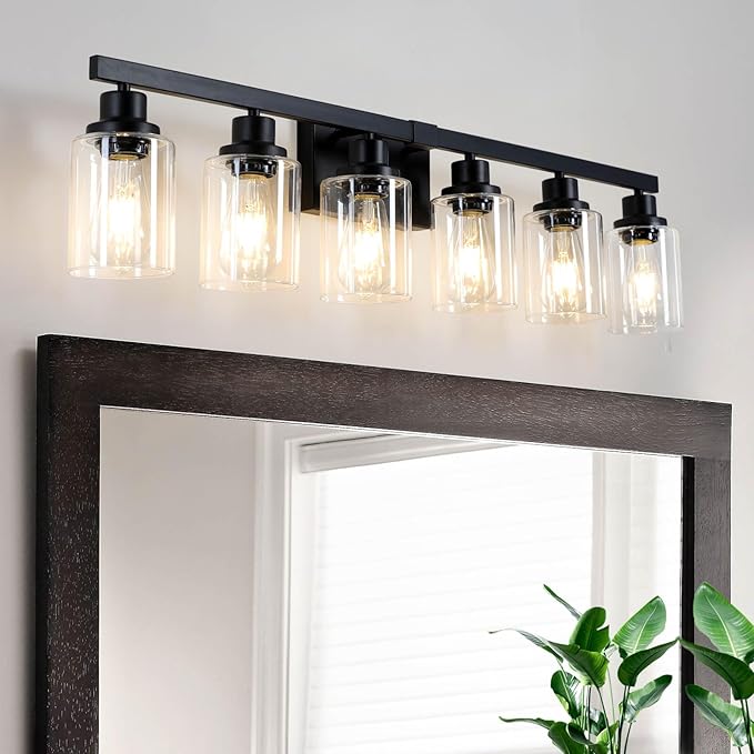 DIKAIDA 6-Light Black Vanity Lights 38'' Modern Bathroom Vanity Lighting Fixtures Above Mirror， Industrial Matte Bathroom Light Fixtures, Bath Wall Light Fixtures, Black Wall Sconces