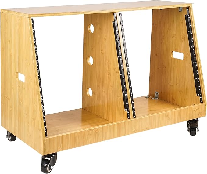 Sound Town DIY 2 x 12U Slanted Studio Rack with Solid Carbonized Bamboo, Casters, for Recording Room, Home Studio (STBR-D12T)