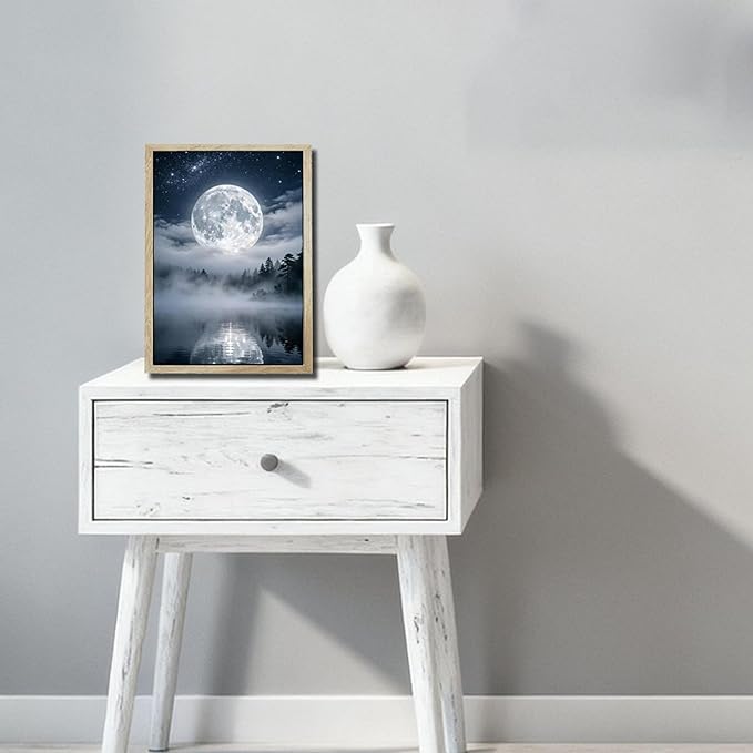 URVIP LED Glowing Photo Frame, 3D Starry-Sky Moon Lake Misty Forest Wall Art, 9x12 Inches Dimmable Light Up Light Painting for Bedroom, Unique Aesthetic Decor, Great Birthday Gift for Women Men