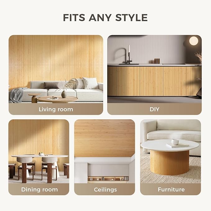 OUZUGIE 1 Pack 96x48 Inch Natural Bamboo Wall Panel – Carbonized Pole Wrap Paneling for Walls, Ceilings, Cabinets, Furniture – Ideal for Bedroom, Living Room & Office DIY Decor