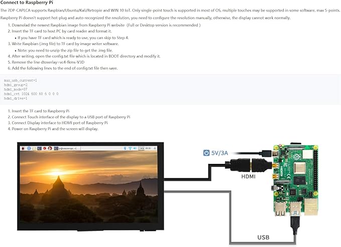 Ingcool 7 inch HDMI LCD 1024x600 Resolution Capacitive Touch Screen IPS Display Module Compatible with Raspberry Pi 4 3 2 1 B B+ A+, PC, Supports Windows 10/8.1/8 / 7