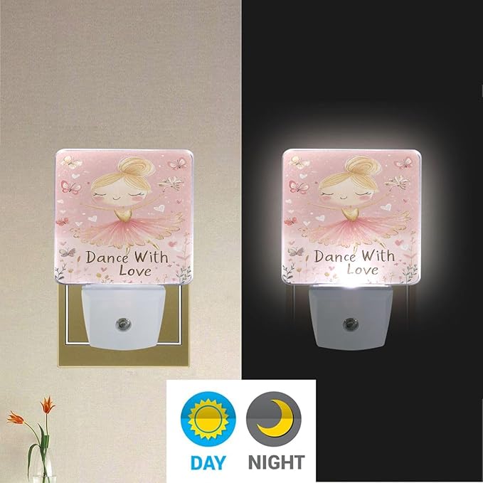 Pigsaly Led Night Light Ballerina Girl Gold Butterfly Night Light Plug in Wall Lamp Smart Dusk to Dawn Sensor Nightlight Led Lamp Energy Saving Lights Gift for Kids Room Bedroom Bathroom Hallway