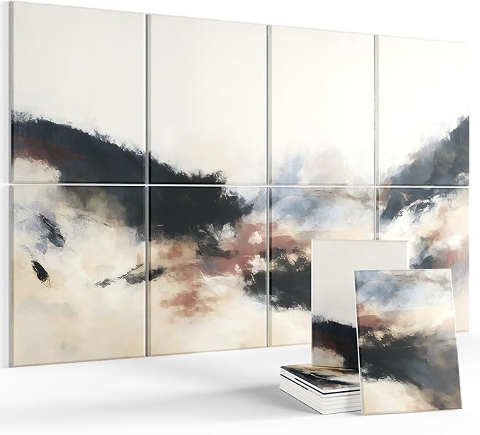 Wall Art Acoustic Panels,47''X31''Sound Absorbing Panels-8-Pack with 50 Adhesive Tabs, Decorative Sound Absorbing Panels for Living Room and Recording Studio, Offices-Silent Fjord