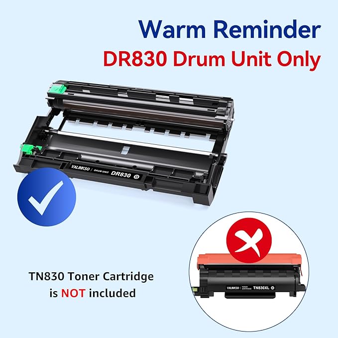 Valinkso DR830 Drum Unit 2 Pack Compatible for Brother DR830 Drum DR 830 TN-830 TN830 Drum Unit use with HL-L2460DW DCP-L2640DW HL-L2480DW HL-L2400D HL-L2405W MFC-L2820DW MFC-L2807DW(Not Toner)