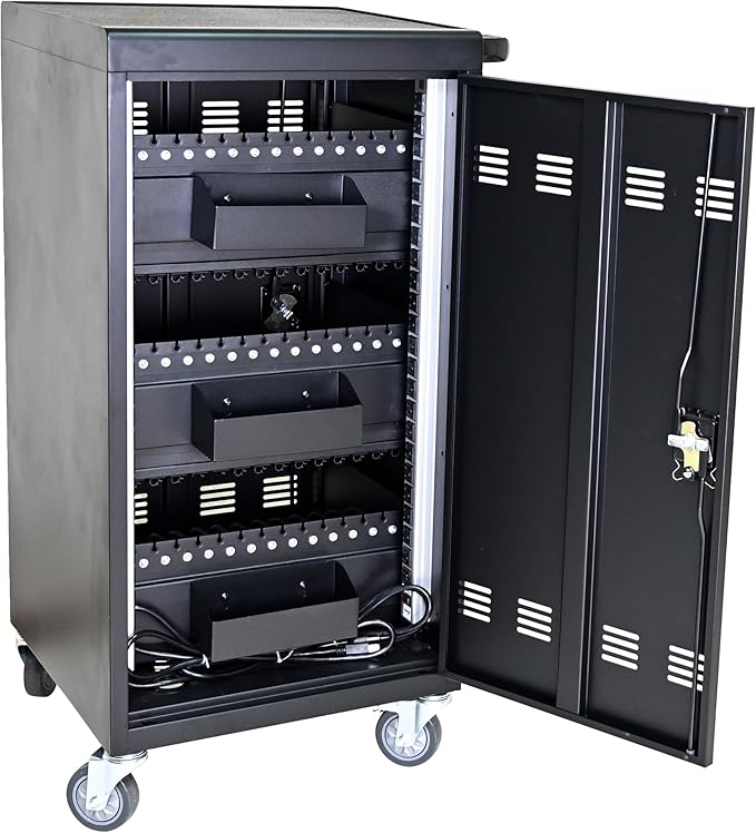 TIOPLY Laptop Charging Cart, 45 Device Tablet Storage Carts for iPad Up to 16.3-inch Screen Size, Mobile Charging Station for Classroom, with Cord Organizer,Black
