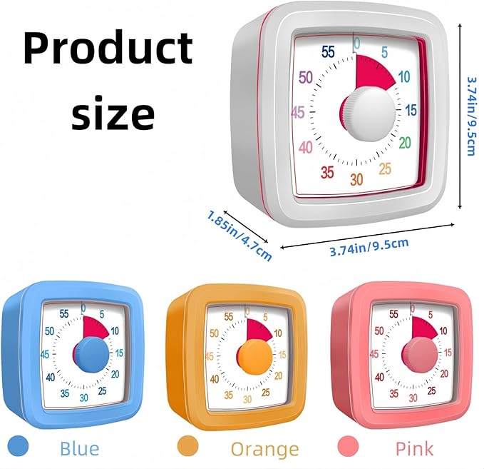 60 Minute Visual Timer for Kids and Adults, Non-Ticking 5.5 Inch Large Visual Countdown Timers for Classroom Desk, Kitchen Timer for Meeting, Working, Home and Cooking (Pink)
