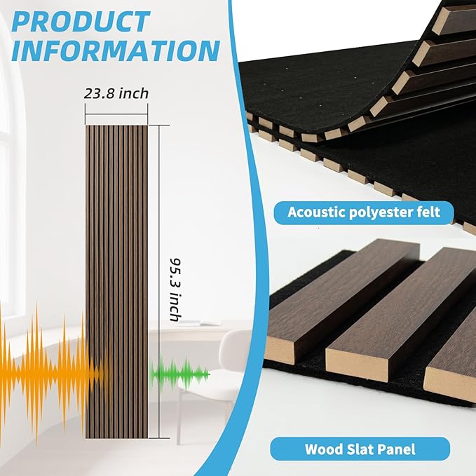 Art3d 1-Pack Acoustic Wood Slat Wall Panel with Roll-Flat Design - 95.3 x 23.8 Inch Sound Absorbing Panels for Living Room Columns Corridor Curved Wall Decor, Walnut