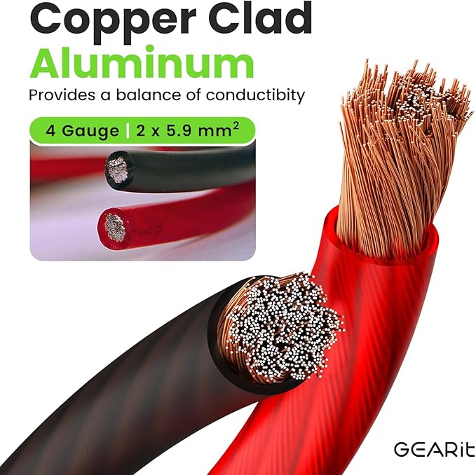 GEARit 4 Gauge Wire (50ft Each - Black/Blue Translucent) Copper Clad Aluminum CCA - Primary Automotive Wire Power/Ground, Battery Cable, Car Audio Speaker, RV Trailer, Amp, Electrical 4ga AWG 50 Feet
