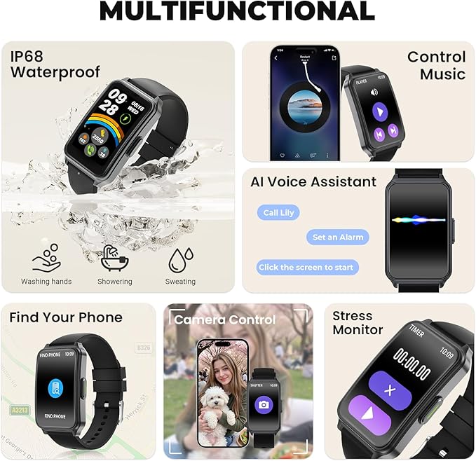 Fitness Tracker (Answer/Make Call)，Smart Watch 24/7 Heart Rate Spo2 Blood Oxygen Monitor Sleep Tracker, 120 Sports Modes Pedometer Calorie Step Tracker, Waterproof Activity Tracker for Women Men Black