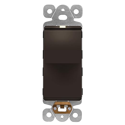 LIDER Minimalist Design Matte Finish Lighted Decorator Switch, Frameless Paddle Light Switch with Locator Light, Grounding Screw, 3-Way or Single Pole, 15A 120V, UL Listed, LS15-3W-BR, Brown