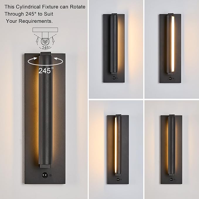 Tarentlight Modern PIR Motion Sensor Outdoor LED Wall Light, with a Rotatable Beam and 245° Adjustment, 3 Lighting Sensor Modes, IP65 Waterproof, Suitable for Porches, Balconies, Gardens, Garages.