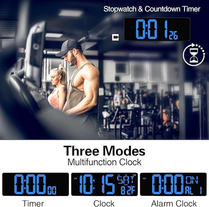 XREXS Large Digital Wall Clock WiFi Sync, 16.5 in Large Display Wall Clock with Temperature/Date/Week, LED Big Digital Timer Clock with Remote Control, Alarm Clock for Home and Office, Auto-dimming