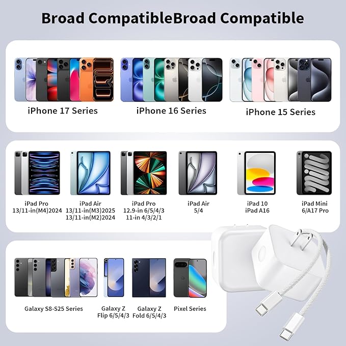 2 Pack Fast Charger iPhone 17/16/15,40W USB C Dynamic Apple Adapter with 60W Max 10FT Type C-C Fast Charging Woven Cable 40W Apple Wall Charger for iPhone 17 Pro/17 Air/16e/16/15Plus,iPad Pro/Air/Mini