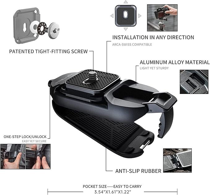 PGYTECH Beetle Camera Clip with Plate for Cameras & Action Camera Quick Release System for Sony, Nikon, Fuji, DSLR Action Camera Backpack Camera Strap Mount (for Action Camera&Cameras)
