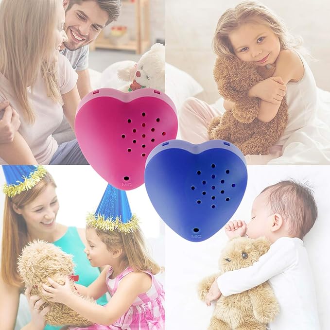 Inventiv 2 Pack, 30 Second Voice Sound Recorder Module for Plush Toy, Stuffed Teddy Bear Animal Recordable Heart, Record Custom Messages (Pink/Blue)