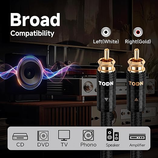 TODN Audiophile RCA Cables 3ft with Silver-Plated-OCC Core HiFi RCA Audio Cable Male to Male for Home Stereo System (3ft/1m, 1 Pair)
