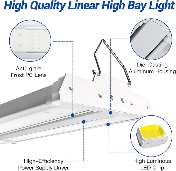 JTT LED Linear High Bay Light, 5000K Daylight 150W 21000LM 1.35FT Shop Light Commercial 360° Adjustable Tilt Hanging LED High Bay Shop Lighting Fixtures for Garage Warehouse Workshop Store, ETL 2-Pack