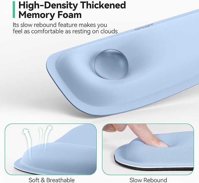 TECKNET Ergonomic Keyboard Wrist Rest and Mouse Pad, Foldable Memory Foam Wrist Rest for Computer Keyboard, Durable Mousepad for Computer Laptop Mac, Lightweight for Easy Typing and Pain Relief, Blue