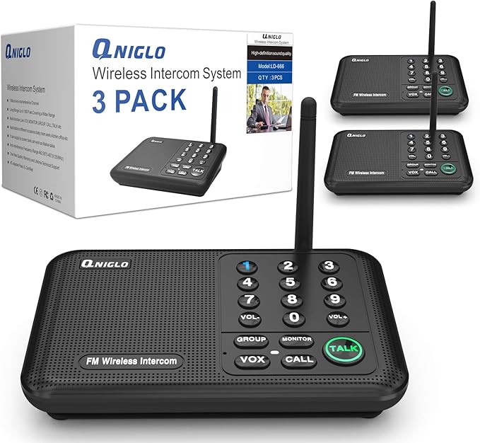 Intercoms Wireless for Home, 5280 Feet Long Range Wireless Intercom System for House, 10 Channels Intercoms System for Business, Room to Room Intercom System with Monitor for Elderly LD666-3P