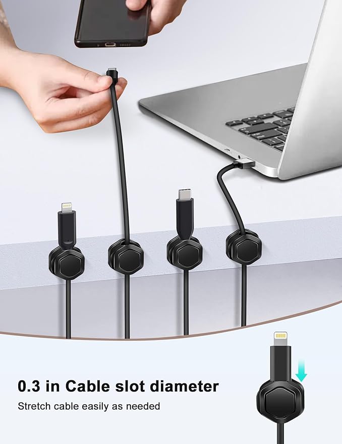 Cord Holder - Cable Clips - Cord Organizer for Desk - Cord Holder for Nightstand - for Desk, Nightstand, Phone Charger, Computer, Home, Office, Car（12pcs）