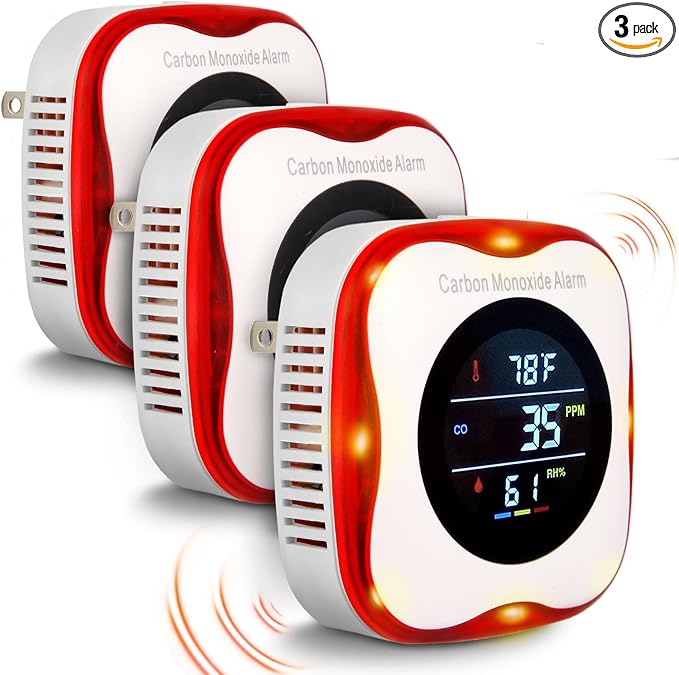 Vzmcov Plug-in Carbon Monoxide Detector with Real-time CO Display and Temperature and Humidity Monitor, Suitable for Home, RV, Apartment, Indoor air Safety Plug-in CO Compact Alarm
