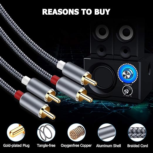Goalfish RCA Cable, 2 Pack 2-Male to 2-Male RCA Audio Stereo Subwoofer Cable [Hi-Fi Sound,Shielded] Auxiliary Audio Cord for Home Theater, HDTV, Amplifiers, Hi-Fi Systems,Speakers- 6 Feet, Top Series