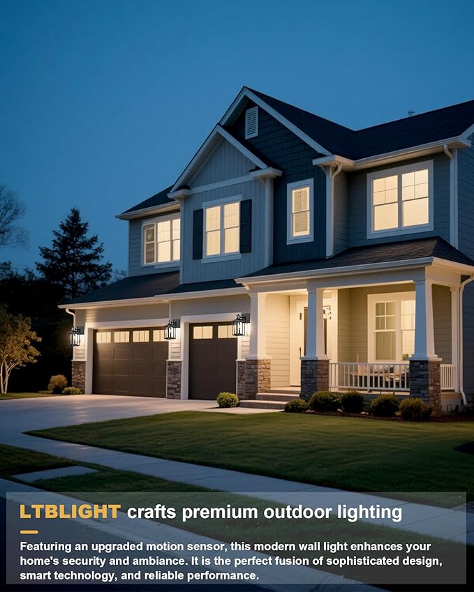 LTBLIGHT Motion Sensor Porch Lights with GFCI Outlet, Dusk to Dawn Outdoor Sconce with 3 Modes, Waterproof Exterior Light Fixture for House, Front Door, Garden, Garage, 120V