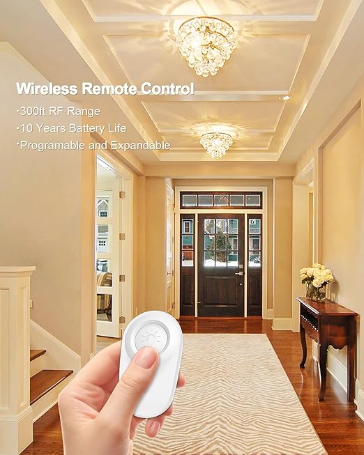 Thinkbee Wireless Light Switch and Receiver Kit - Mini Remote Control Switch for Ceiling Lights, Lamps, Lighting Fixture, No in-Wall Wiring No WiFi Needed, Pull Chain Replacement