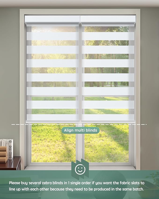 Yoolax Motorized Zebra Blinds Works with Alexa, Motorized Blinds with Remote Custom Size, Privacy Electric Zebra Shades for Windows (80% Shading White)