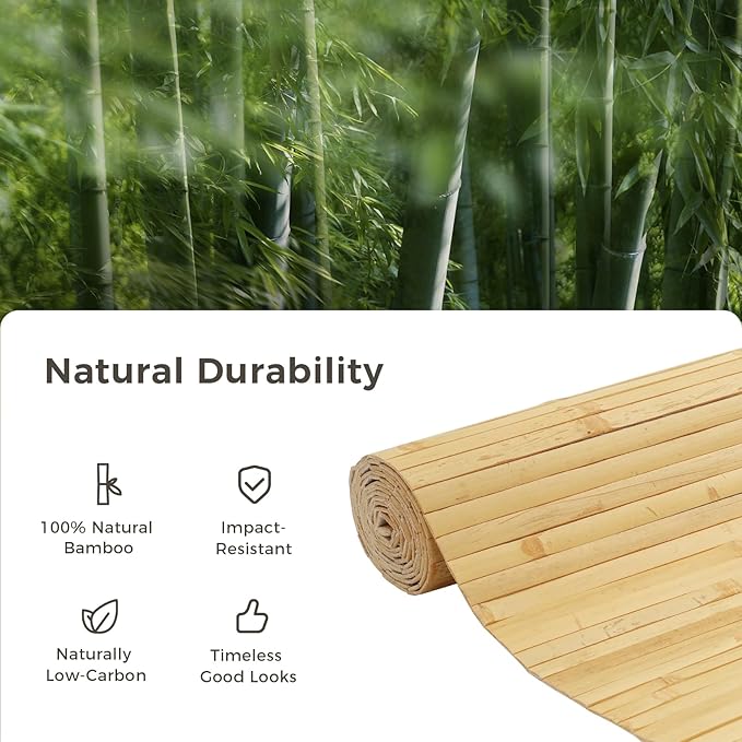 OUZUGIE 1 Pack 96x24 Inch Natural Bamboo Wall Panel – Natural Pole Wrap Paneling for Walls, Ceilings, Cabinets, Furniture – Ideal for Bedroom, Living Room & Office DIY Decor