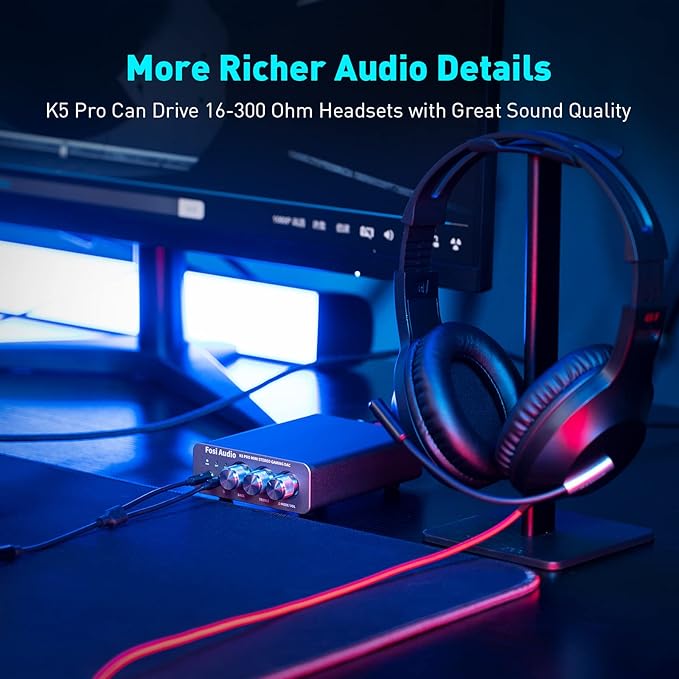 Fosi Audio K5 Pro Gaming DAC Headphone Amplifier Mini Hi-Fi Stereo Digital-to-Analog Audio Converter USB Type C/Optical/Coaxial to RCA/3.5MM AUX for PS5/PC/MAC/Computer