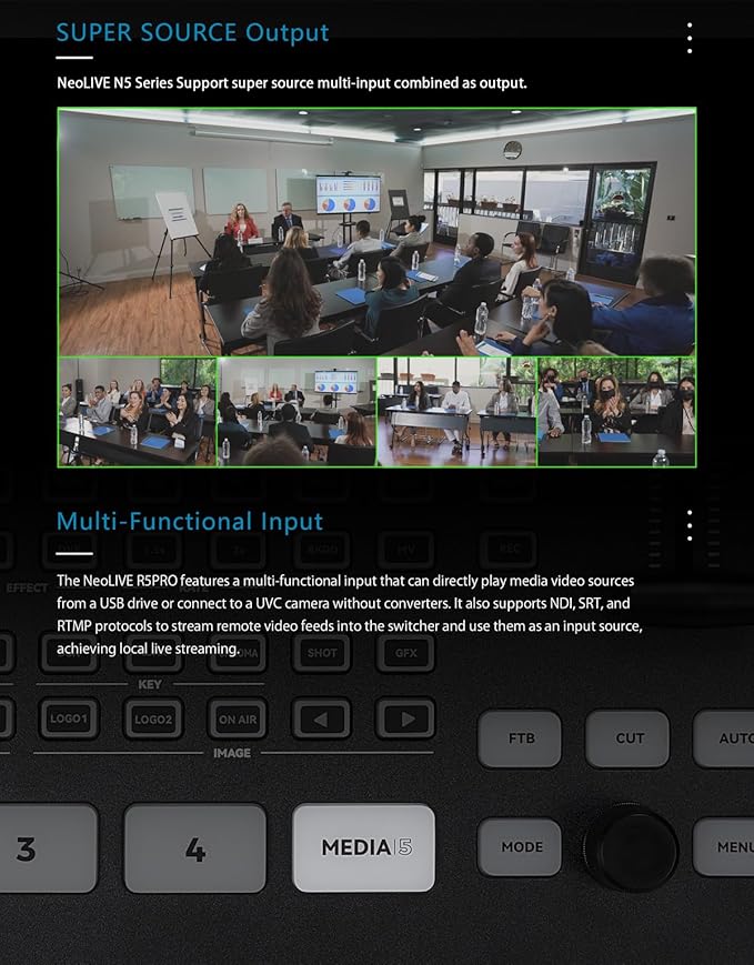SPROLINK NeoLIVE N5/N5S 5 Input Channels Video Streaming switcher Laptop Design with 10.1inch Screen, with Dual 4k inputs, Support MV and PGM outputs (Neolive N5)