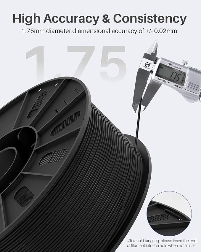 ELEGOO PLA Filament 1.75mm Black 3KG, 3D Printer Filament Dimensional Accuracy +/- 0.02mm, 3KG Large Spool(6.6lbs) Fits for Most FDM 3D Printers