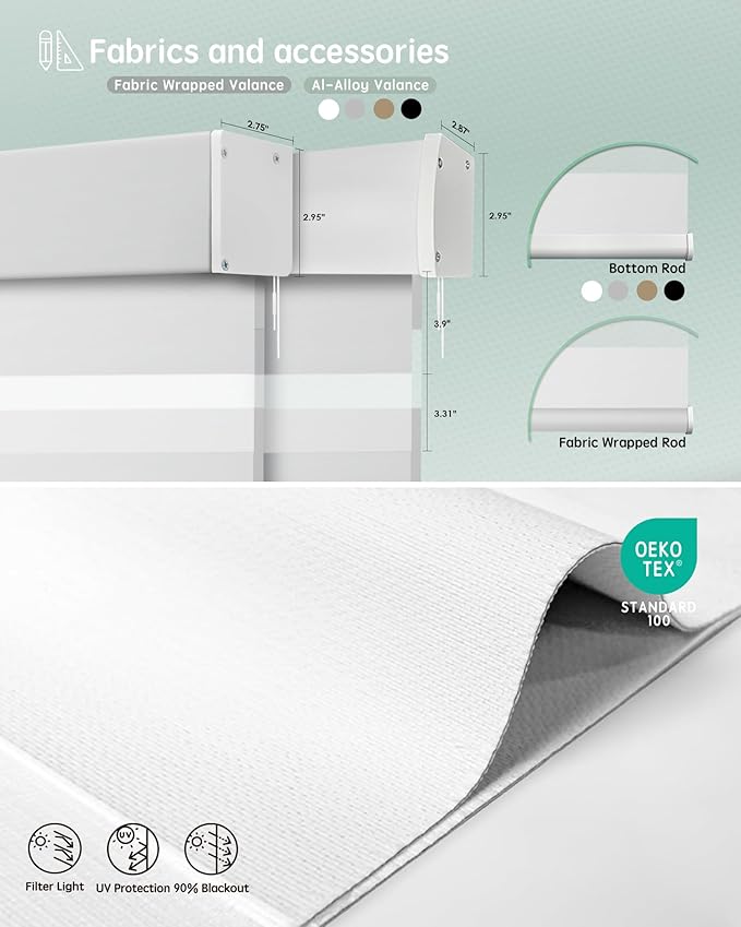 Yoolax Motorized Zebra Blinds Compatible with Alexa, Smart Dual Layer Shades with Privacy Light Control, Electric Horizontal Window Blind Customized Size for Home Office (White Matte)