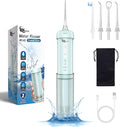 JNGOODS Mini Portable Water Flosser Oral Irrigator Water Teeth Cleaner Pick, Telescopic Water Tank, 4 Modes & IPX7 Waterproof, Home & Travel Water Flossers for Teeth, Braces Bridges Care. (Pearl Blue)