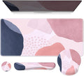 iCasso Desk Mat, Gaming Mouse Pad Wrist Support Set, XXL Large Mousepad + Keyboard Wrist Rest+Mouse Wrist Rest+Coastert with Ergonomic Design for Home Office Computer (C-Four-Pink-Block)