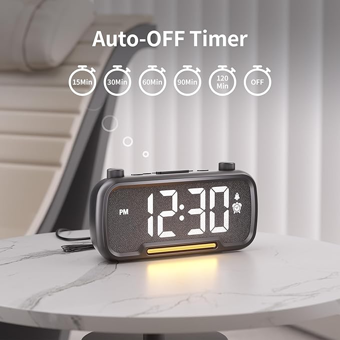OnLyee 5-in-1 Alarm Clock Radio – FM Radio, Hi-Fi Speaker Sound, Bluetooth Speaker, Auto-Off Timer, Night Light, Dual Charging Ports – Ideal for Bedrooms, Dorms & Home Offices (Black)