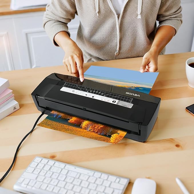 VEVOR Laminator Machine, Cold and Hot Lamination for Max A3 Paper Size, 1 min Quick Warm Portable Laminator, 3-10 mil Thickness, Ideal for Home, Office, Business, or School Supplies, Black